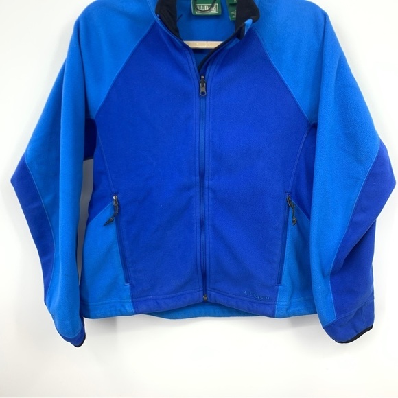 LL Bean Women Medium Coat Blue Polar Fleece Windbreaker Zip Front Light Jacket - Picture 3 of 9